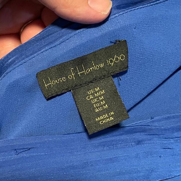 House of Harlow Formal Pleated One-Shoulder Satin Dress SZ MEDIUM Royal Blue - Picture 4 of 9